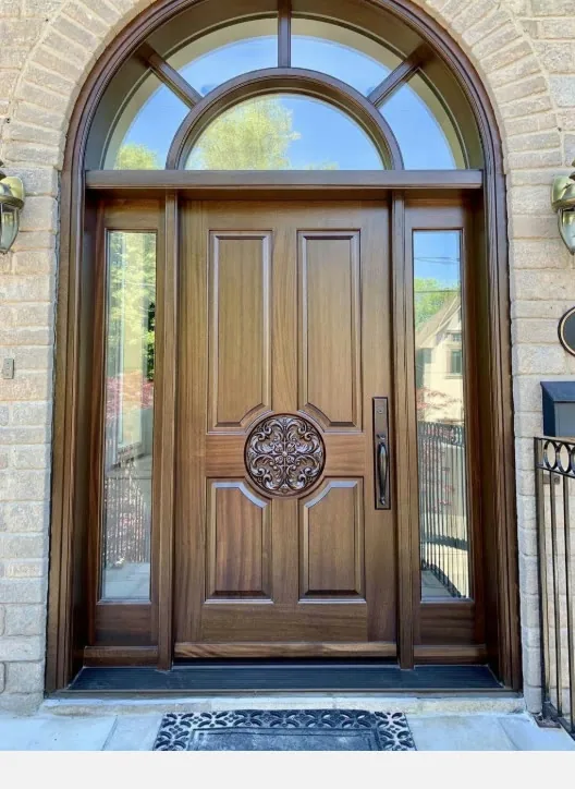 Arched wood entry door