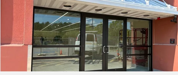 Commercial storefront door installation